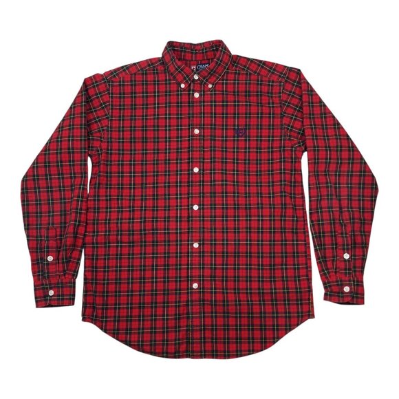 Chaps Boys Red Plaid Button-Down Shirt XL 18-20 Cotton Long Sleeve Holiday - Picture 2 of 6